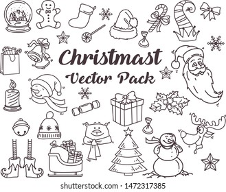 christmast doodle collection pack handrawing style