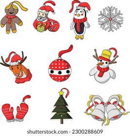Christmast ornament set.Vector Illustration.cute icon