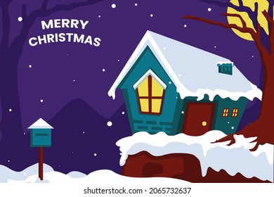 Christmast Village at Nigh Flat Design 