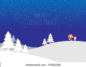 Christmast Winter Background With Flat Santa Character