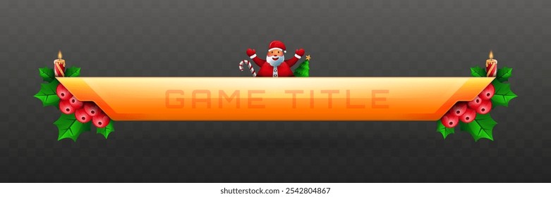 Título de juego con temas de Navidad Tercer Anuncio inferior en color naranja con adornos de Santa Claus y Navidades para Diseños de interfaz de usuario del juego