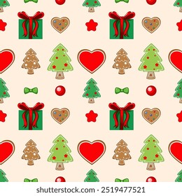 Christmas-themed icons in a repeating pattern