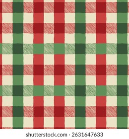 Christmas-themed plaid pattern with hand-drawn lines.