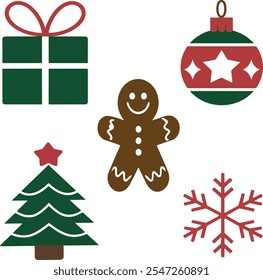 Christmas-themed symbols arranged neatly on white background