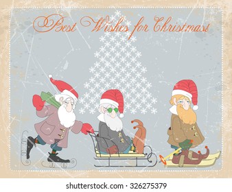 Christmas.three cheerful gnome.in the winter months.vector illustration