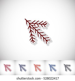 Christmas-tree branch. Flat sticker with shadow on white background. Vector illustration