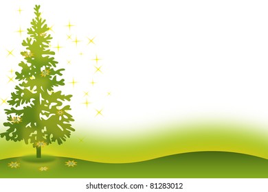 christmastree card with lines and gift