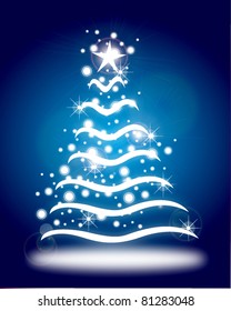 christmastree card with lines and gift