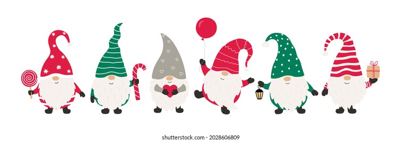 Christms gnomes collection isolated on white background. Vector