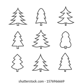 Christms trees line icons collection. Vector illustration.