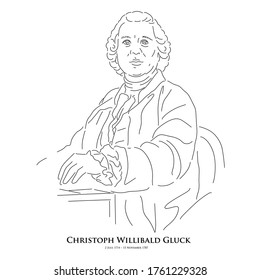Christoph Willibald Gluck(2 July 1714 – 15 November 1787) A master of historical music. Line drawing portrait illustration.

