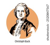 Christoph Willibald von Gluck was an Austrian composer, primarily of opera, and one of the greatest representatives of musical classicism. Hand-drawn vector illustration