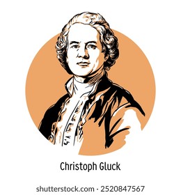 Christoph Willibald von Gluck fue un compositor austriaco, principalmente de ópera, y uno de los mayores Representantes del clasicismo musical. Ilustración vectorial dibujada a mano