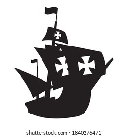 Diseño del barco negro de Cristóbal Colón de América y tema de descubrimiento Ilustración vectorial