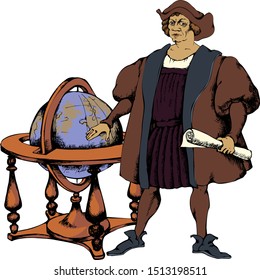 Christopher Columbus. Famous navigator. Vector illustration