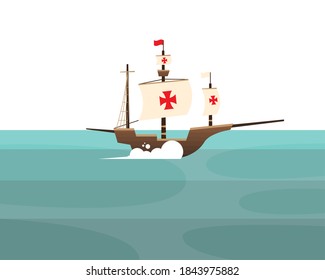 Christopher Columbus ship at the sea design of america and discovery theme Vector illustration