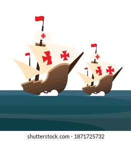 Christopher Columbus ships at the sea design of america and discovery theme Vector illustration