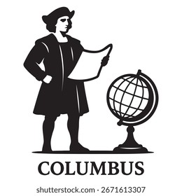 Christopher Columbus Silhouette with Globe Vector Illustration