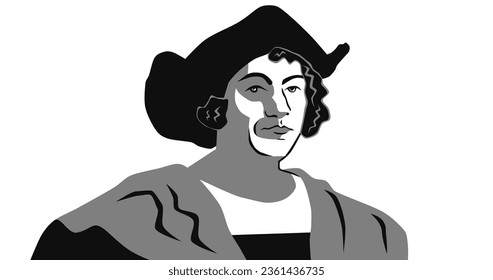 Christopher Columbus stylized black and white illustration flat design