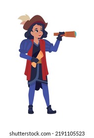 christopher columbus with telescope isolated icon