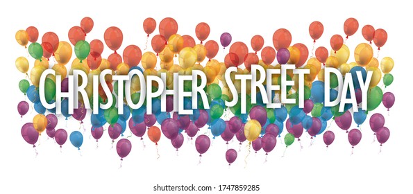 Fondo del día de Christopher street con globos de color arcoiris. Archivo vectorial Eps 10.