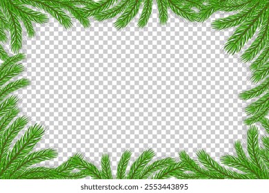 Christrmas frame with realistic pine branches and shadow with space for design. Holiday template. Vector illustration
