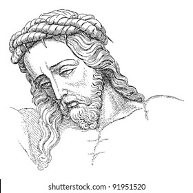 Christus head - german sculpture / vintage illustration from Meyers Konversations-Lexikon 1897