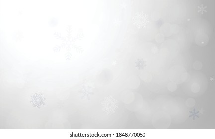 Chritmas theme grey gredient abstract background with snow flake winter season. Holiday pattern abstract light bokeh. Vector illustration