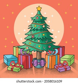 Chritmas Tree Present And Gift Box