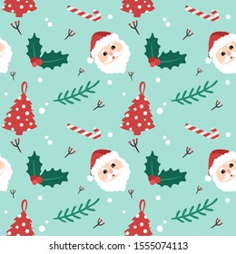 Chritmas unique seamless pattern with floral, santa and christmas decoration
