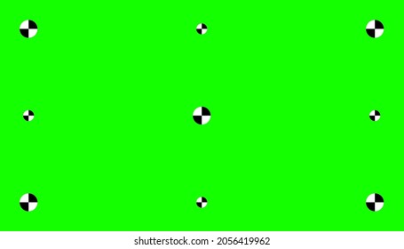 Chroma key, blank green background with motion tracking points. Visual effects compositing. Screen backdrop template. Vector illustration.