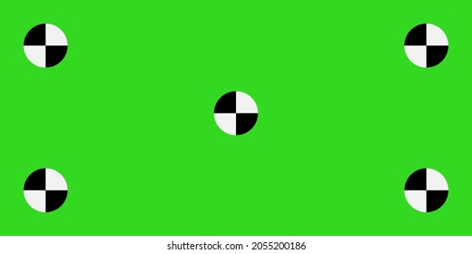 Chroma key green background with VFX motion tracking points. Blank screen backdrop template for visual effects compositing. Vector illustration.