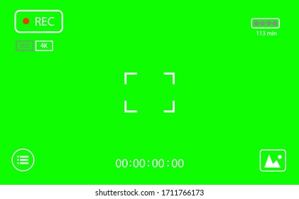 Chroma key modern digital video camera focusing screen isolated on green background. Vector illusration EPS 10