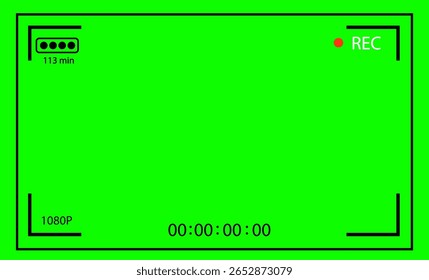 Chroma key modern digital video camera focusing screen isolated on green background