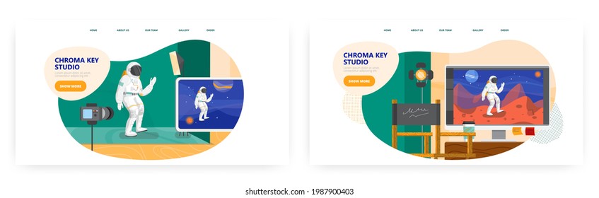 Chroma Key Studio, Landing Page Design, Website Banner Vector Template Set. Green Screen Technology. Film Production.