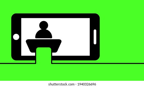 Chromakey, green screen background. lecture at a desk Lectern. Meeting on video conference. Chroma key studio tv concept. 1920, 1080 video format.