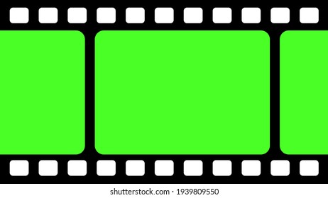 Chromakey, green screen background. Old Filmstrip. Old movie films strip frame. Chroma key studio tv concept. 1920, 1080 video format.