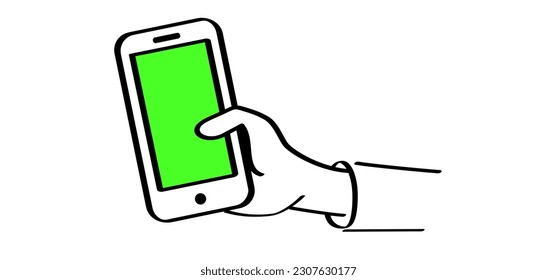 Chromakey, fondo de pantalla verde y smartphone. Icono de dispositivo móvil para teléfono inteligente. smartphone de dibujos animados y llave cromática, formato de vídeo. Dibujar el teléfono móvil del visor con la aplicación de mensajes.