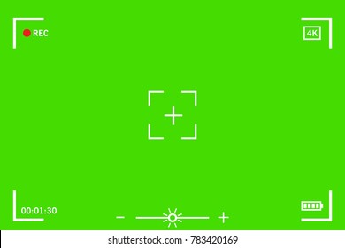 Chromakey modern digital video camera focusing screen isolated on green background