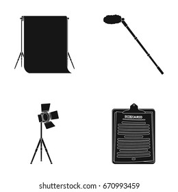 chromakey, script and other equipment. Making movies set collection icons in black style vector symbol stock illustration web.