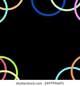 Chromantic abstract background in the form of a frame of multi-colored rings on a black background 