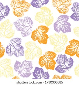 chromatic Leaf Stamp Seamless pattern. Printing on fabric, card. Foliage. Leaves background