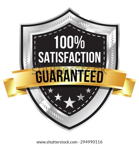 Chrome 100% Satisfaction Guaranteed Shield with Gold Ribbon