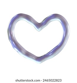 Chrome 3d heart metal element. Silver and purple holographic shape. 3d chrome vector for futuristic and 90s design