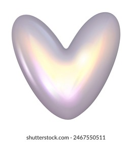 Chrome 3d heart metal element. Silver and purple holographic shape. 3d chrome vector for futuristic and 90s design