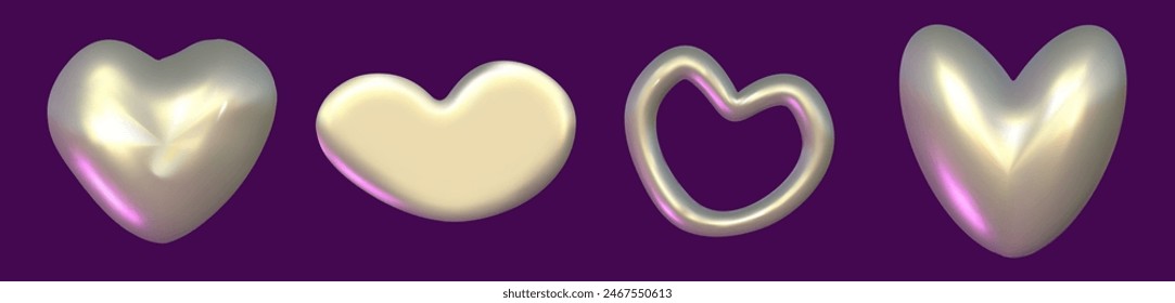 Juego de elementos metálicos cromados 3d silver. Forma holográfica plateada y rosa. Vector cromado 3d para diseño futurista y de los años 90