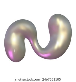 Chrome 3d silver metal element. Silver and pink holographic shape. 3d chrome vector for futuristic and 90s design