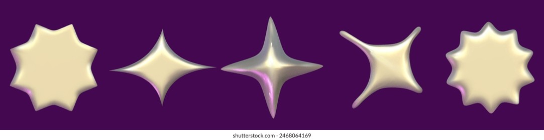 Chrome 3d silver metal element set. Silver and pink holographic shape. 3d chrome vector for futuristic and 90s design