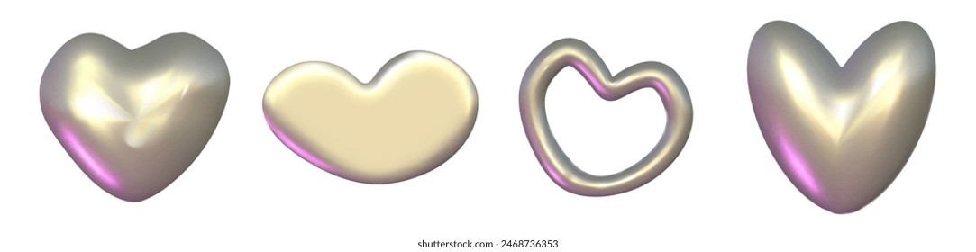 Chrome 3d silver metal element set. Silver and pink holographic shape. 3d chrome vector for futuristic and 90s design