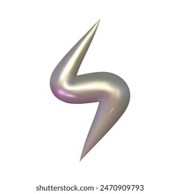 Chrome 3d silver metal element. Silver and pink holographic shape. 3d chrome vector for futuristic and 90s design